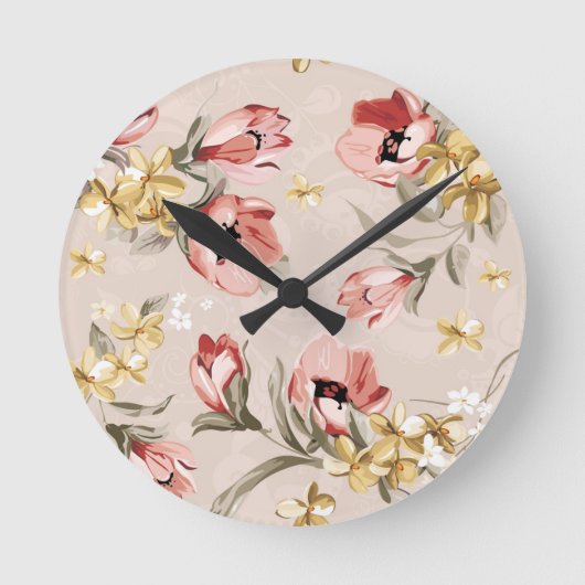 Abstrakte Elegance Blumenmuster 3 Runde Wanduhr (Vorderseite)