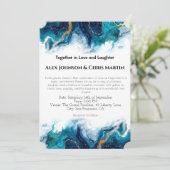 Abstrakte Elegance LGBTQ Deep Blue Aquamarin Gold Einladung (Stehend Vorderseite)