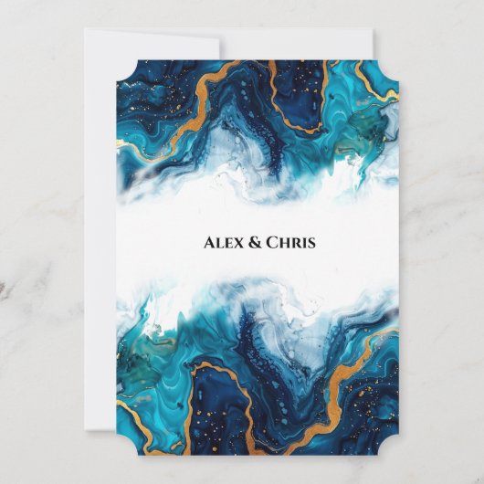 Abstrakte Elegance LGBTQ Deep Blue Aquamarin Gold Einladung (Rückseite)