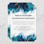 Abstrakte Elegance LGBTQ Deep Blue Aquamarin Gold Einladung (Vorne/Hinten)