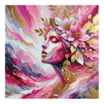 Abstrakte Elegant-Frauen-Gesichtspinken Blätter Po