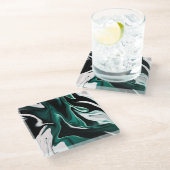 Abstrakte, elegante Fließstruktur aus flüssigem Ma Glasuntersetzer (Schrägansicht)