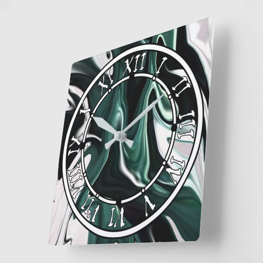 Abstrakte, elegante Fließstruktur aus flüssigem Ma Quadratische Wanduhr (Winkel)