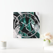 Abstrakte, elegante Fließstruktur aus flüssigem Ma Quadratische Wanduhr (Zuhause)