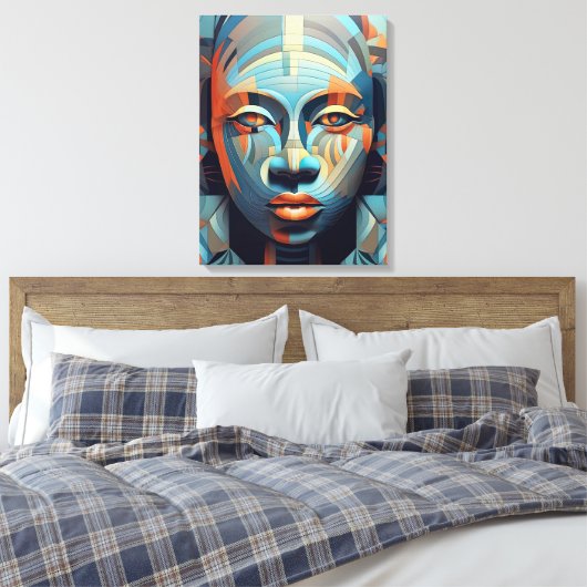 Abstrakte Eleganz: Geometrisches Portrait der Frau Leinwanddruck (Insitu (Schlafzimmer))