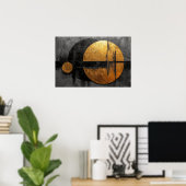 Abstrakte Eleganz: Schwarze, goldene und graue Kun Poster (Heimbüro)