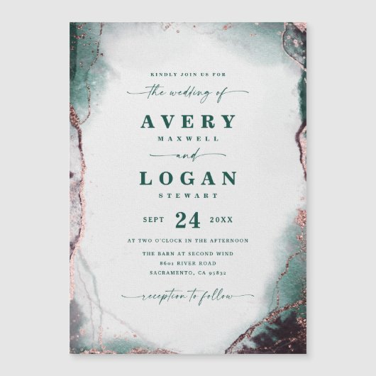 Abstrakte Emerald Green Magnetic Wedding Einladung (Vorderseite)