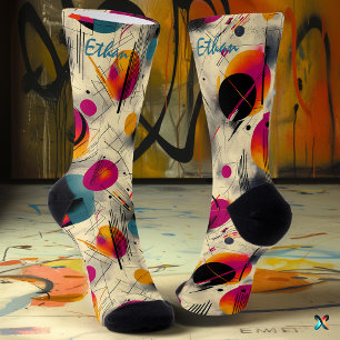 Abstrakte Energiesocken in Magenta, Orange und Tür Socken