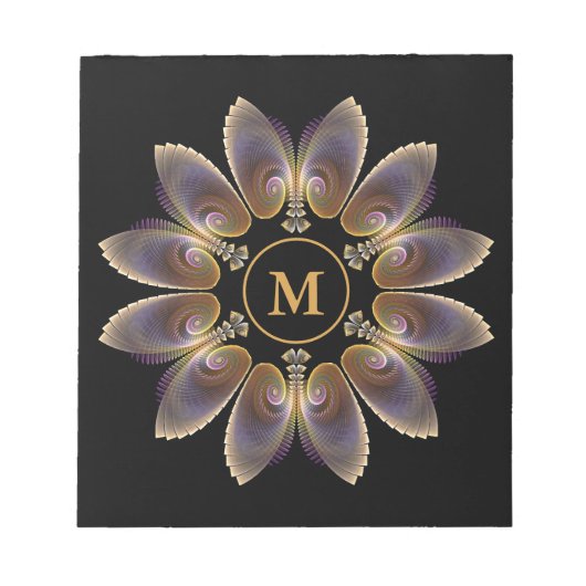 Abstrakte Engelsflügel Mandala Fraktal Monogramm Notizblock (Vorderseite)