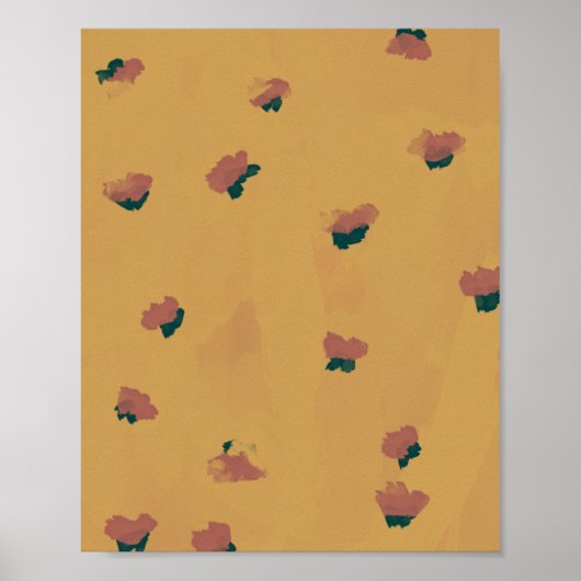 Abstrakte Erdbeeren-Blume auf Senf Poster (Vorne)