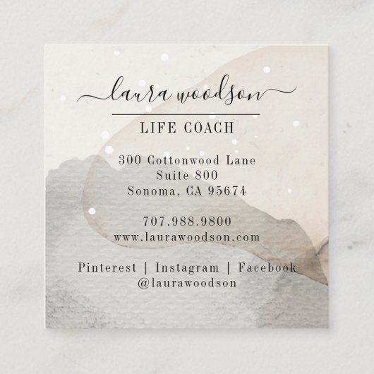 Abstrakte erdfarbene Formen Lebenscoach Squash Quadratische Visitenkarte (Rückseite)