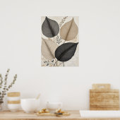 Abstrakte erdgeschwungene Blätter neutral botanisc Poster (Küche)