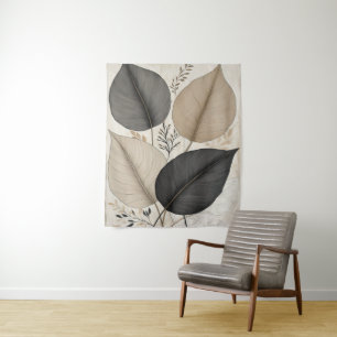 Abstrakte erdige Blätter neutrale botanische Kunst Wandteppich