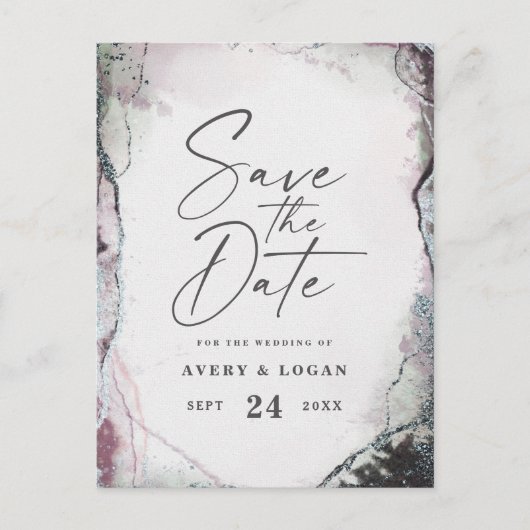 Abstrakte Ethereal Lavender Wedding speichern das Ankündigungspostkarte (Vorderseite)