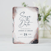 Abstrakte Ethereal Navy & Rose Save The Date (Stehend Vorderseite)