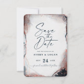 Abstrakte Ethereal Navy & Rose Save The Date (Vorderseite)