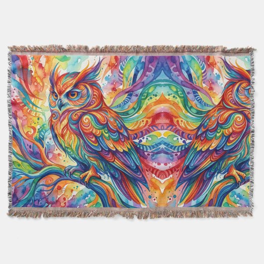 Abstrakte Eule Regenbogen Wasserfarbe Decken (Vorderseite)
