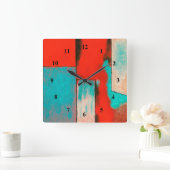 Abstrakte Expressionist-Kunst, die roten Türkis Quadratische Wanduhr (Zuhause)
