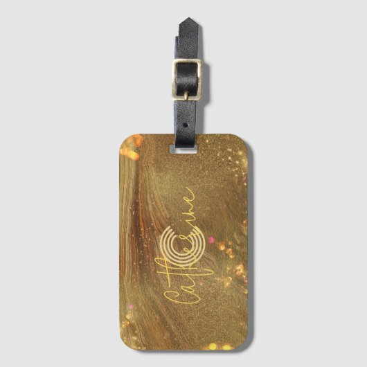 Abstrakte Extravagante Imitate Gold Glitzer Mit Mo Gepäckanhänger (Vorderseite Vertikal)