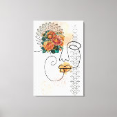Abstrakte Face Line Kunst mit orangefarbenen Blume Leinwanddruck (Vorderseite)