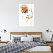 Abstrakte Face Line Kunst mit orangefarbenen Blume Leinwanddruck (Insitu (Schlafzimmer))