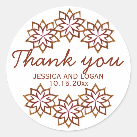 Abstrakte Fall-Blume Kupferrot, Hochzeitskleber Runder Aufkleber (Vorderseite)