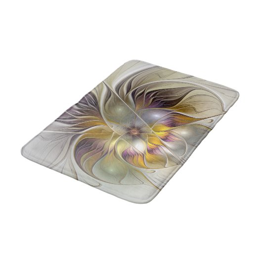 Abstrakte Fantasy-Blume Modernes Fraktal Badematte (Schrägansicht)