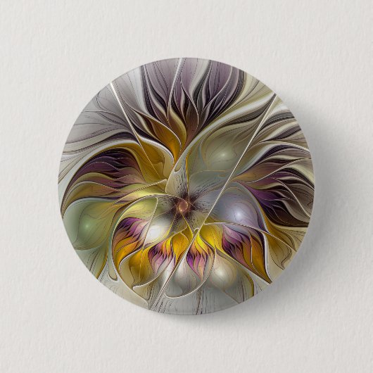 Abstrakte Fantasy-Blume Modernes Fraktal Button (Vorderseite)