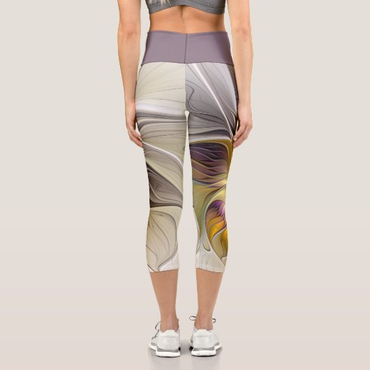 Abstrakte Fantasy-Blume Modernes Fraktal Capri Leggings (Rückseite)