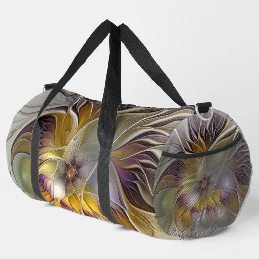 Abstrakte Fantasy-Blume Modernes Fraktal Duffle Bag (Rechte Ecke)