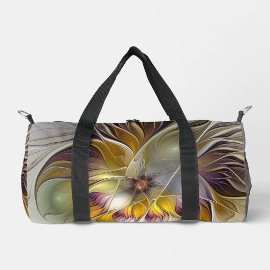 Abstrakte Fantasy-Blume Modernes Fraktal Duffle Bag (Vorderseite)