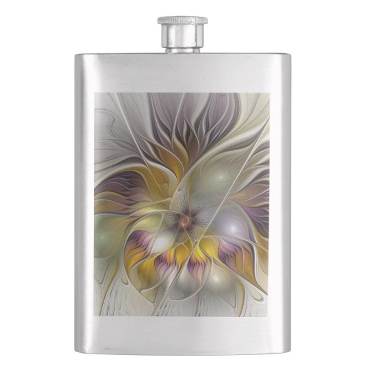 Abstrakte Fantasy-Blume Modernes Fraktal Flachmann (Vorderseite)