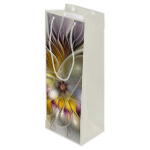 Abstrakte Fantasy-Blume Modernes Fraktal Geschenktüte Für Weinflaschen (Rückseite Schrägansicht)