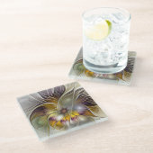 Abstrakte Fantasy-Blume Modernes Fraktal Glasuntersetzer (Schrägansicht)