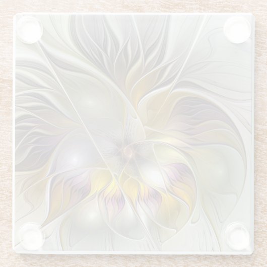 Abstrakte Fantasy-Blume Modernes Fraktal Glasuntersetzer (Rückseite)