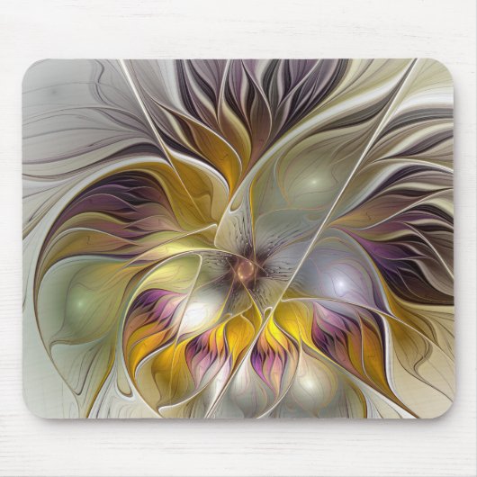 Abstrakte Fantasy-Blume Modernes Fraktal Mousepad (Vorne)