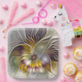 Abstrakte Fantasy-Blume Modernes Fraktal Pappteller (Party)
