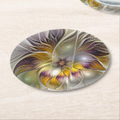 Abstrakte Fantasy-Blume Modernes Fraktal Runder Pappuntersetzer (Angewinkelt)