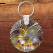 Abstrakte Fantasy-Blume Modernes Fraktal Schlüsselanhänger (Rückseite)