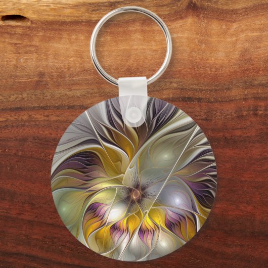 Abstrakte Fantasy-Blume Modernes Fraktal Schlüsselanhänger (Vorderseite)