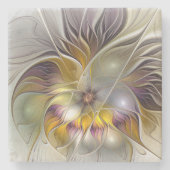 Abstrakte Fantasy-Blume Modernes Fraktal Steinuntersetzer (Vorderseite)