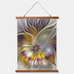 Abstrakte Fantasy-Blume Modernes Fraktal Wandteppich Mit Holzrahmen