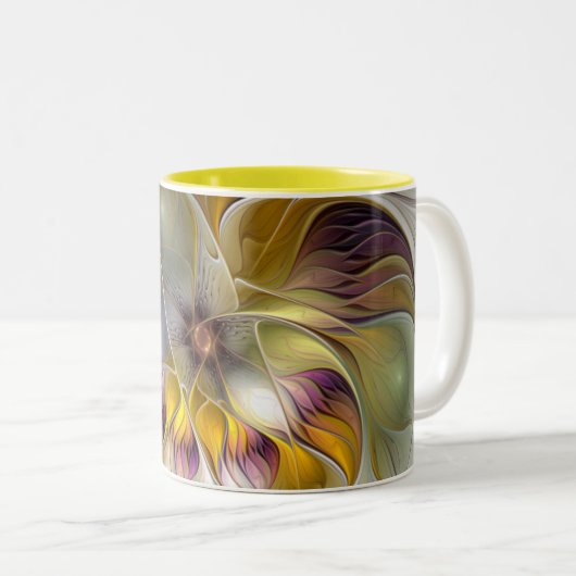 Abstrakte Fantasy-Blume Modernes Fraktal Zweifarbige Tasse (VorderseiteRechts)