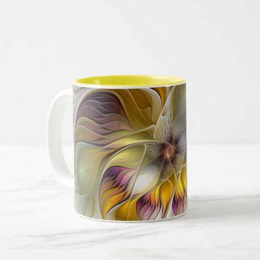 Abstrakte Fantasy-Blume Modernes Fraktal Zweifarbige Tasse (Vorderseite Links)