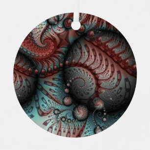 Abstrakte Fantasy-Fraktal-Kunstkugeln Braun Blau Ornament Aus Metall