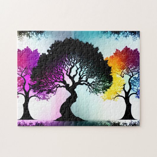 Abstrakte Farbabstürze an Schwarzen Silhouetten Puzzle (Horizontal)