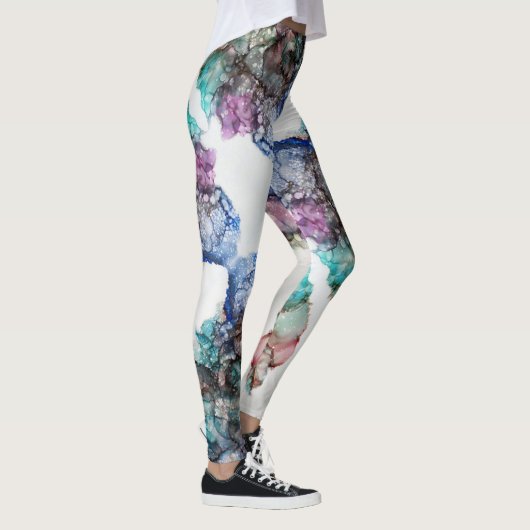 Abstrakte Farbblasen Alkoholtupfer Kunst Leggings (Rechts)
