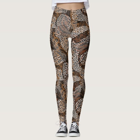 Abstrakte Farbdrucke, braun, weiße Punkte Leggings (Vorderseite)