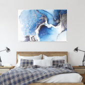 Abstrakte Farbe Blau, Weiß und Silberalkohol Leinwanddruck (Insitu (Schlafzimmer))