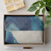 Abstrakte Farbe des blauen Wassers auf Cremedekoup Seidenpapier (Geschenk)